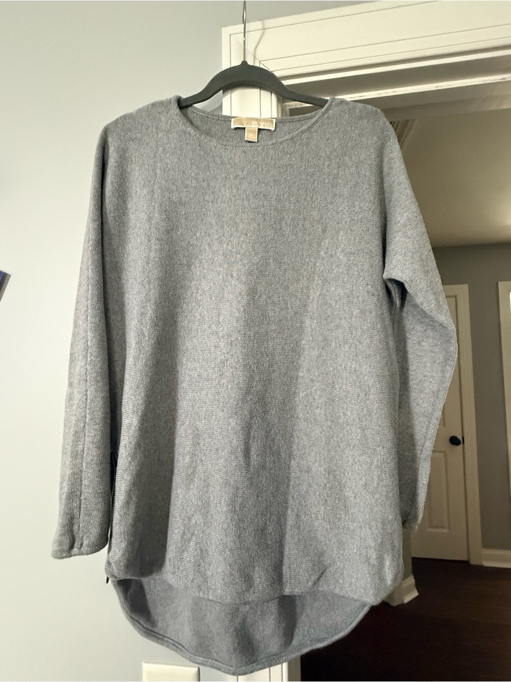 Michael Kors Crewneck Tunic Sweater featuring a high low hem - Gray